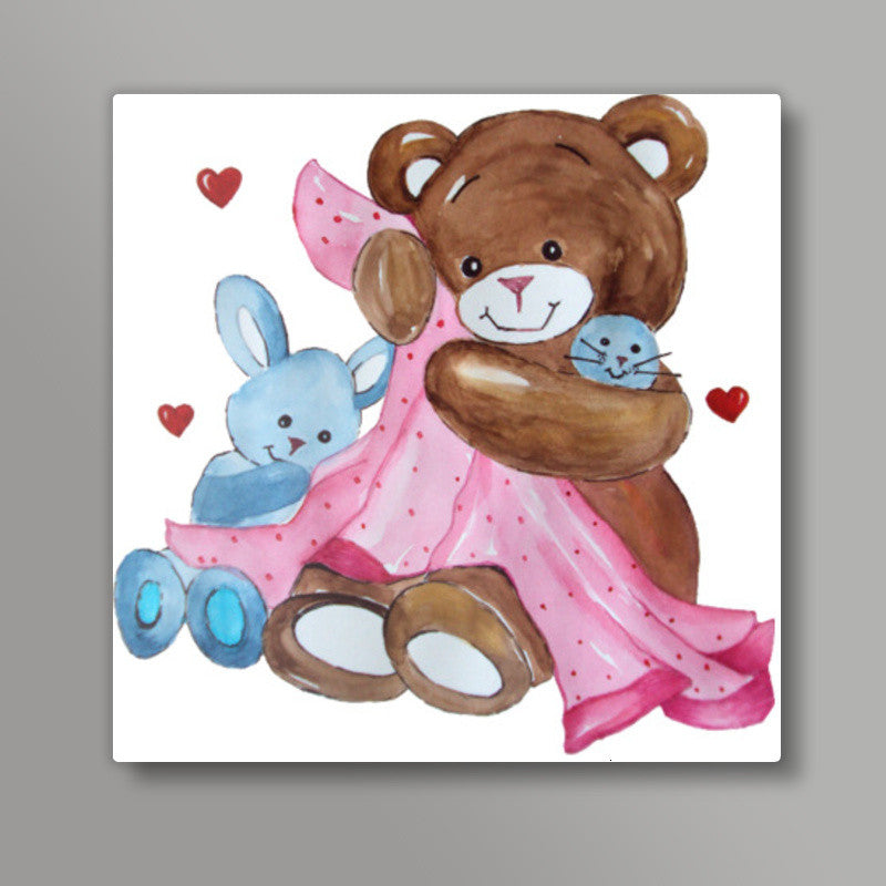 Cute Teddy Bear illustration Square Art Print