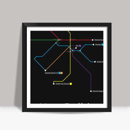 New Delhi Metro Map Square Art Prints