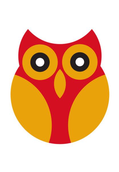 PosterGully Specials, Red with yellow geometric Owl Wall Art
